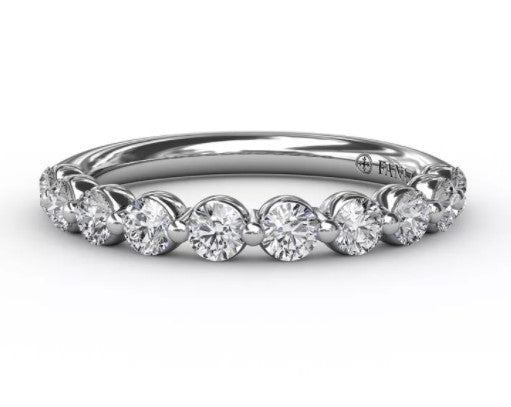 14K White Gold Single Shared Prong Natural Diamond Wedding Band | 0.61 CTW