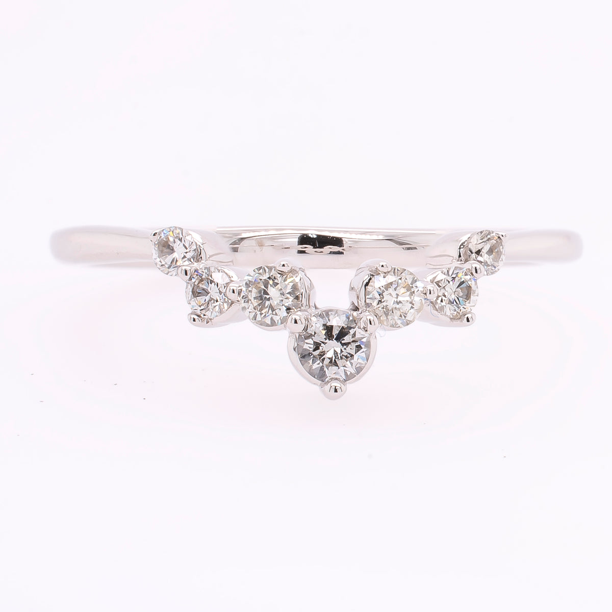 14K White Gold Scattered Diamond Chevron Wedding Band