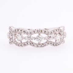 14K White Gold Antique Style Diamond Wedding Band | .50 CTW, view 1