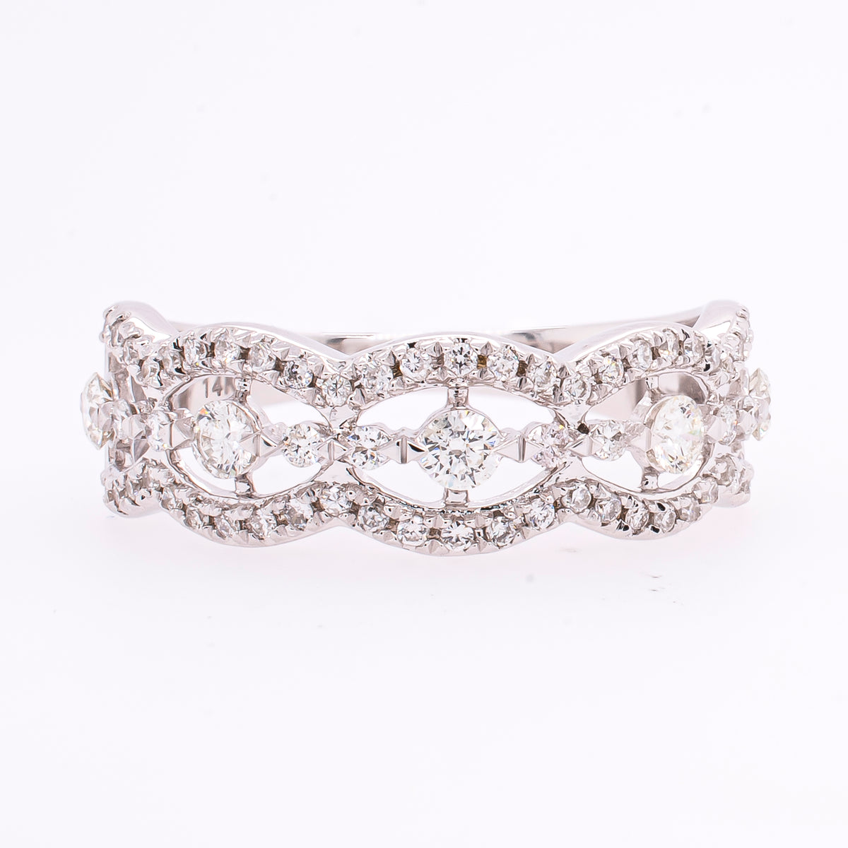 14K White Gold Antique Engagement Diamond Band