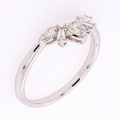 14K White Gold Diamond Emerald and Pear V-Shaped Engagement Band, view 2