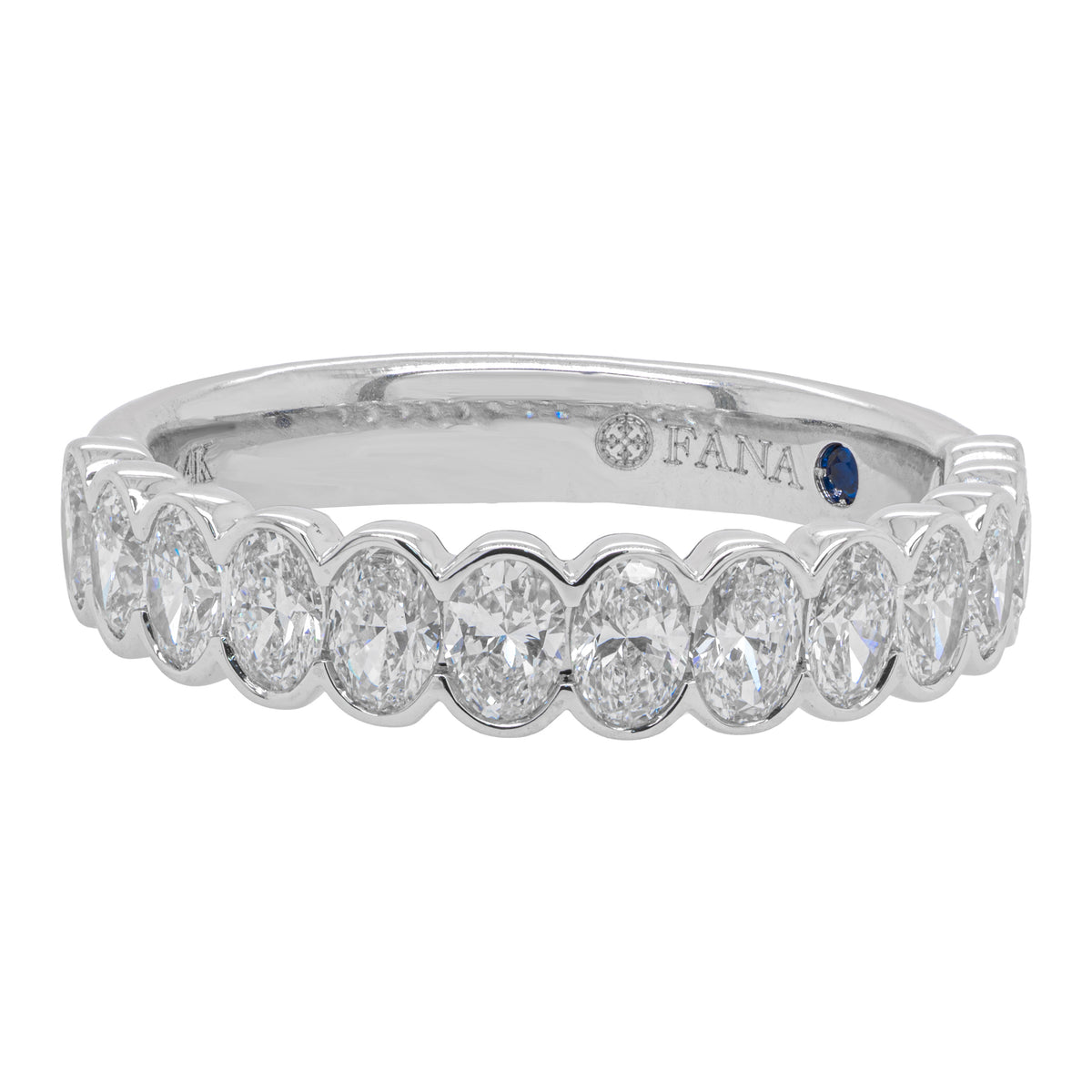 14K White Gold Oval Half Bezel Natural Diamond Wedding Band | 1.096 CTW
