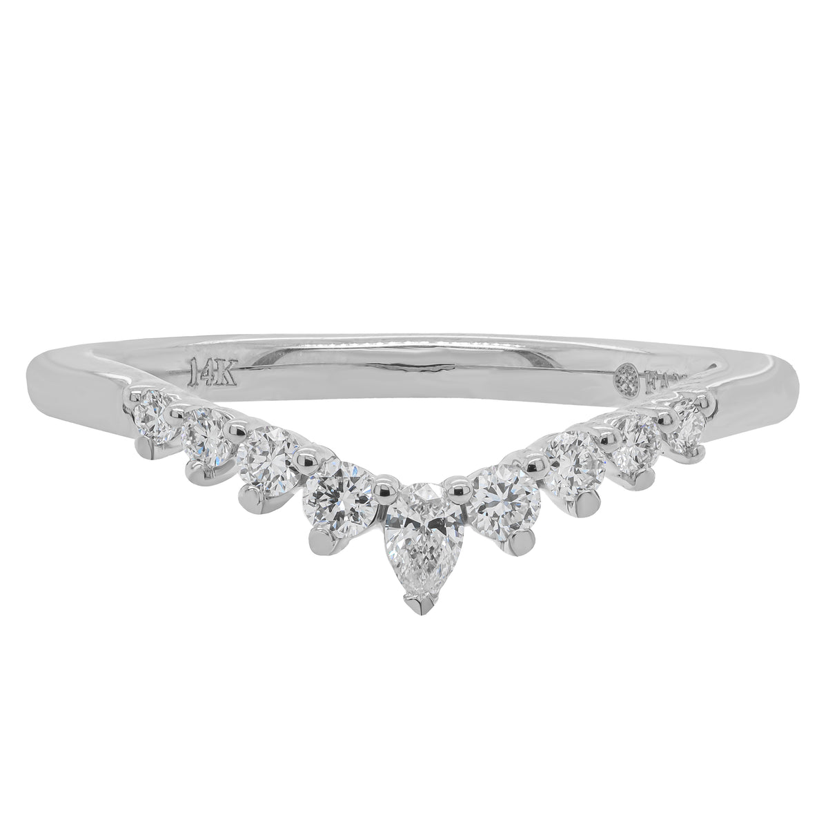 14K White Gold Diamond Chevron Pointed Wedding Band | 0.187 CTW