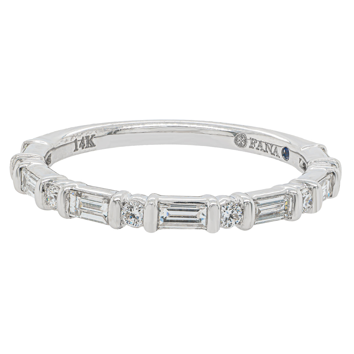 14K White Gold Baguette & Round Natural Diamond Wedding Band | 0.404 CTW