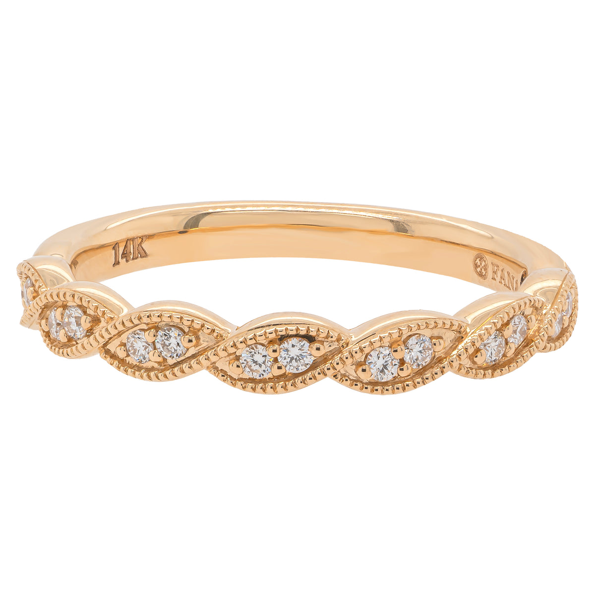 14K Yellow Gold Vintage Scalloped Natural Diamond Wedding Band | 0.10 CTW