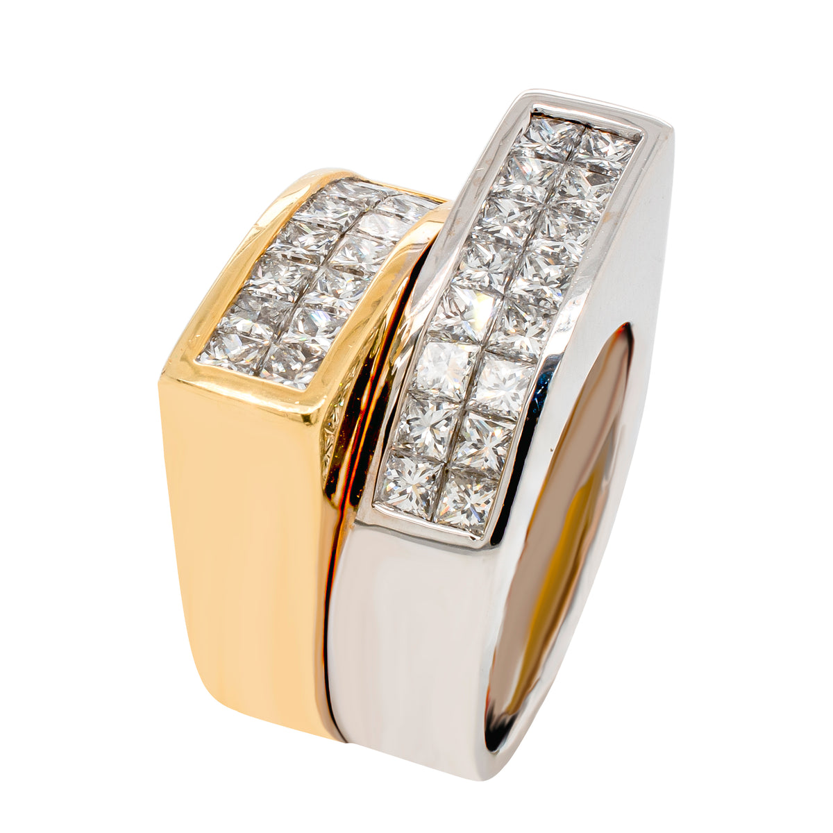 18K Two-Tone Gold Invisible-Set Princess Diamond Ring | 2.00 CTW