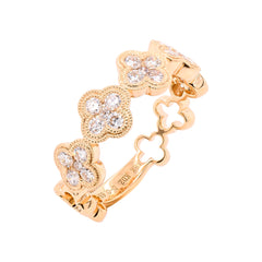 18K Yellow Gold Diamond Studded Clover Leaf Fashion Ring, view 2