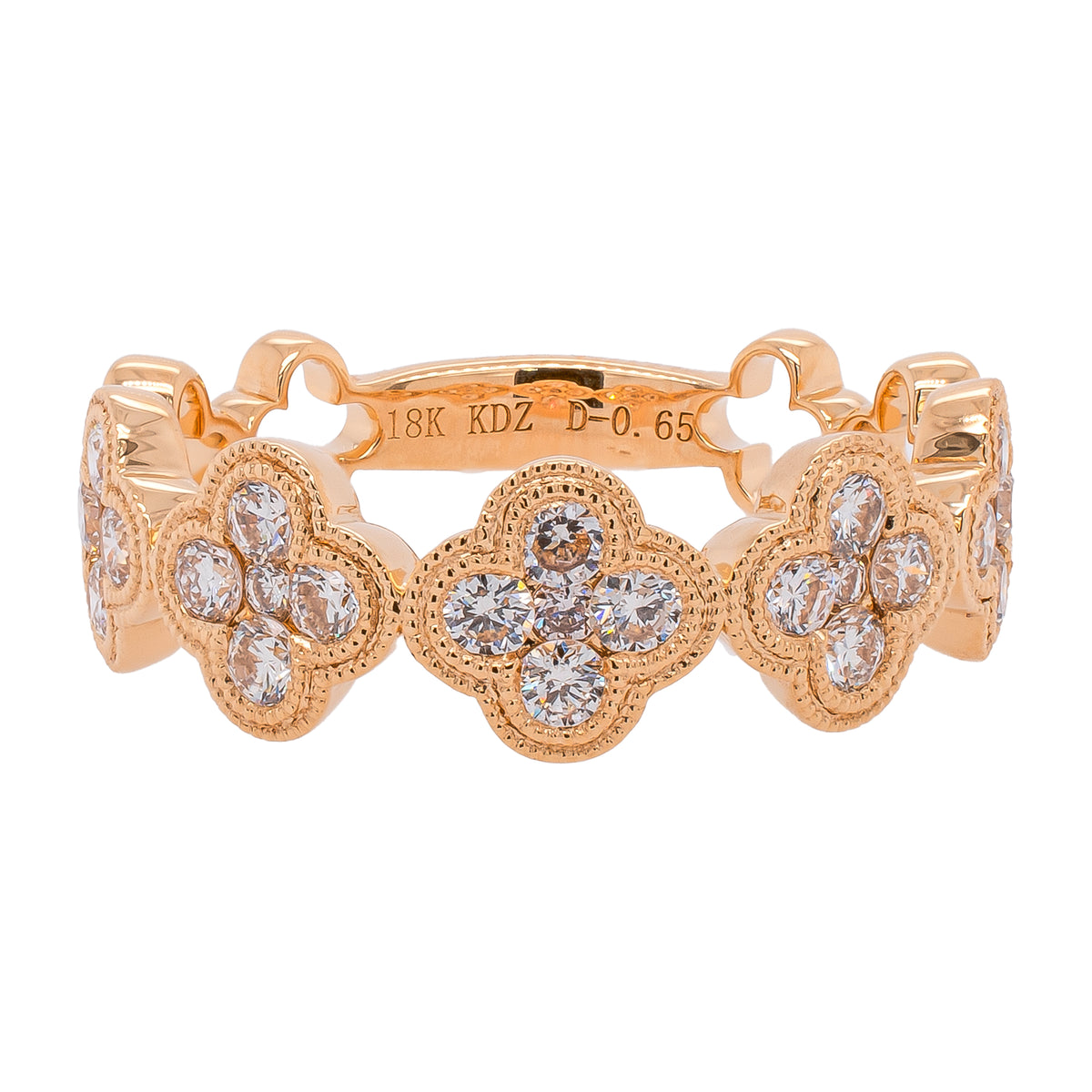 18K Yellow Gold Diamond Studded Clover Leaf Fashion Ring