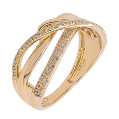 18K Yellow Gold Diamond Crossover Wave Fashion Band | 0.16 CTW, view 2