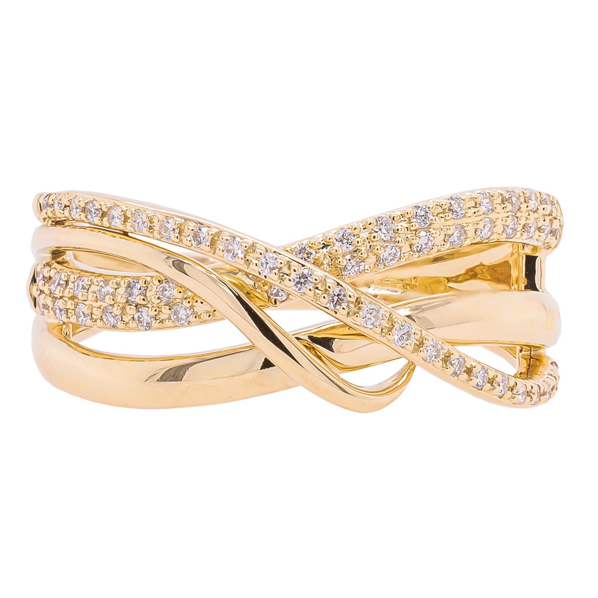 18K Yellow Gold Diamond Crossover Wave Fashion Band | 0.16 CTW