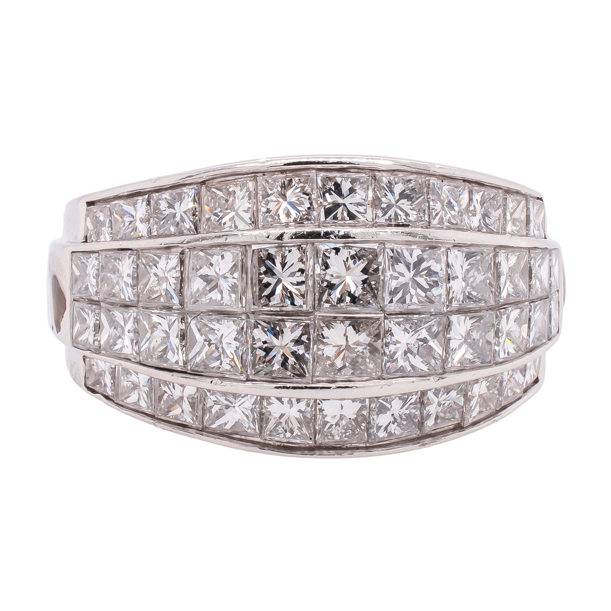 18K White Gold Step Princess Cut Dome Diamond Ring
