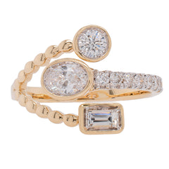 14K Yellow Gold Bypass Diamond Shape Ring .88CTW, view 1