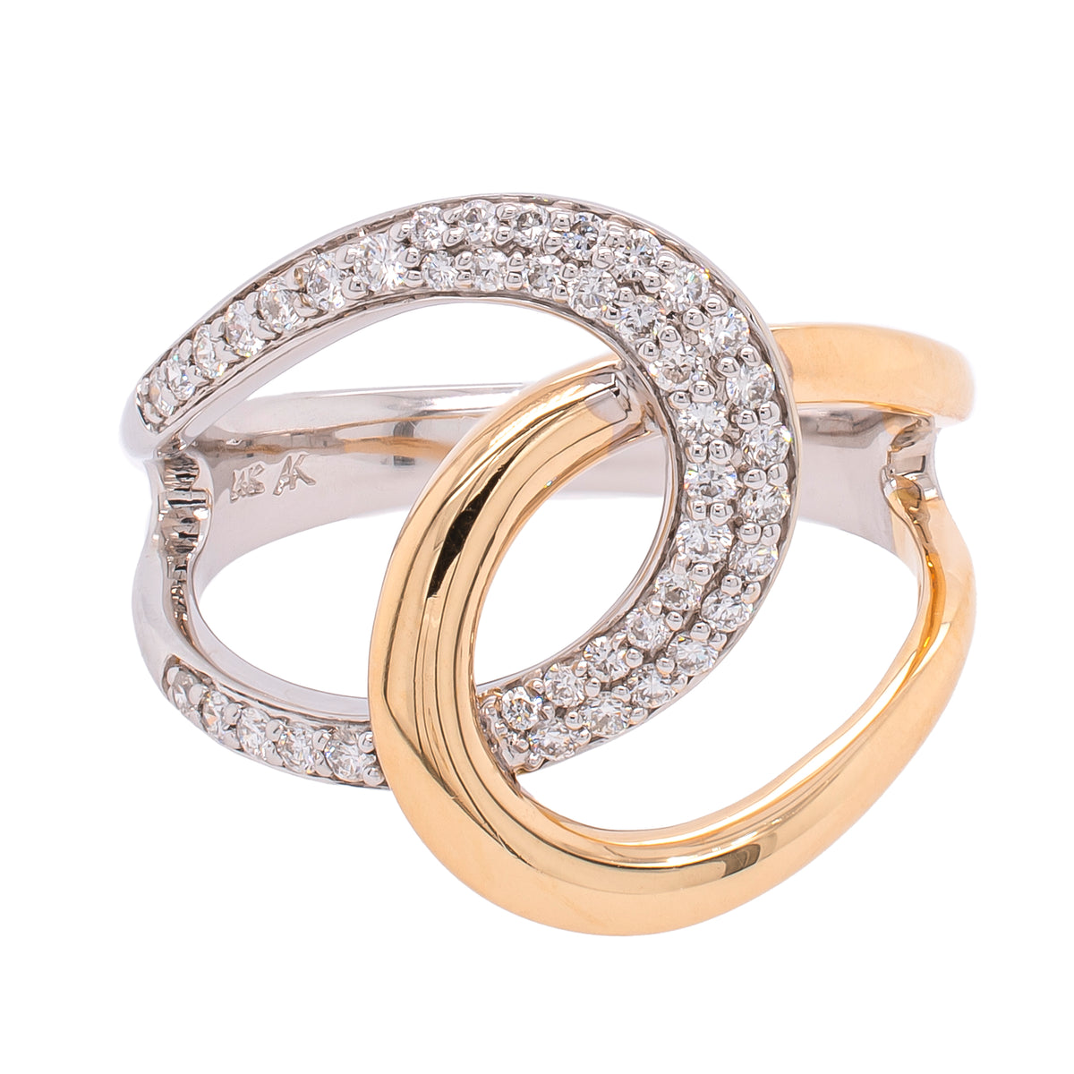 14K White and Yellow Gold Diamond Loop Fashion Ring