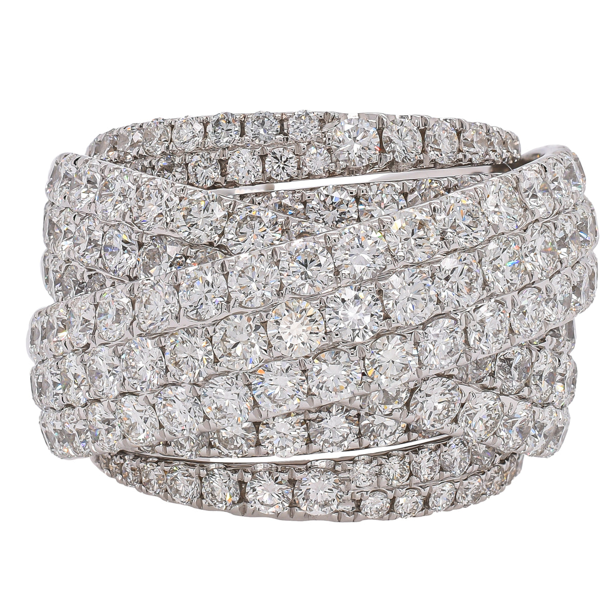 18K White Gold 9 Row Diamond Crossover Fashion Ring