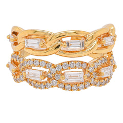 18K Yellow Gold Double Twist Baguette Diamond Ring, view 1