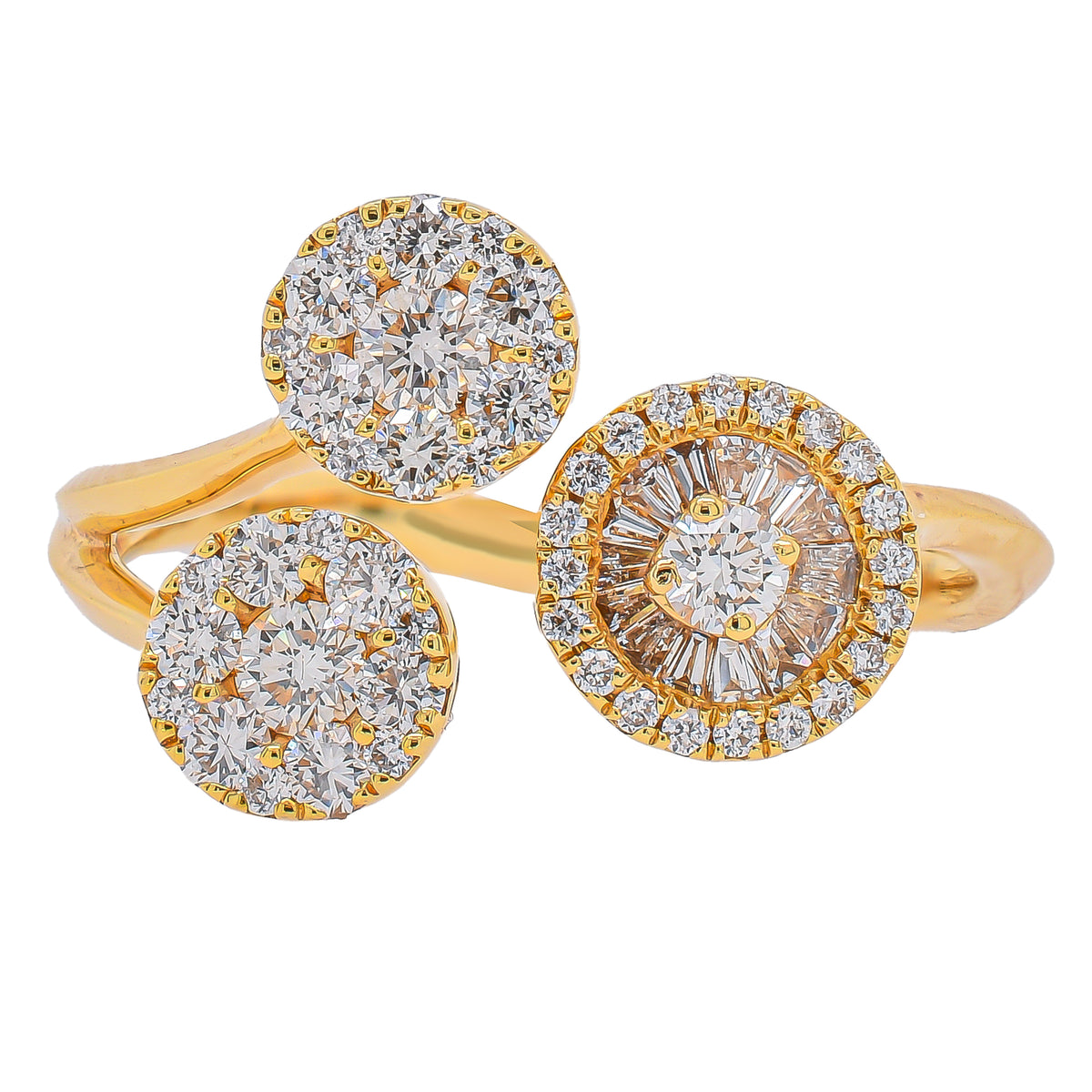 18K Yellow Gold Diamond Three Stone Bypass Ring | 0.69 CTW Natural Diamonds