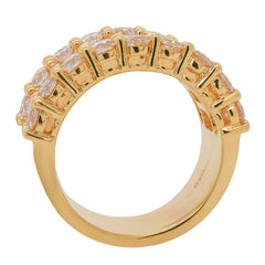 18K Yellow Gold Triple Row Baguette & Round Diamond Ring, view 2