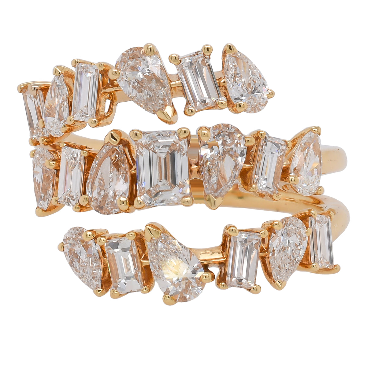 18K Yellow Gold Mixed-Cut Diamond Wrap Ring