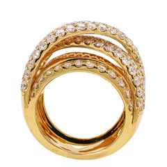 18K Yellow Gold 9-Row Crossover Diamond Ring, view 2