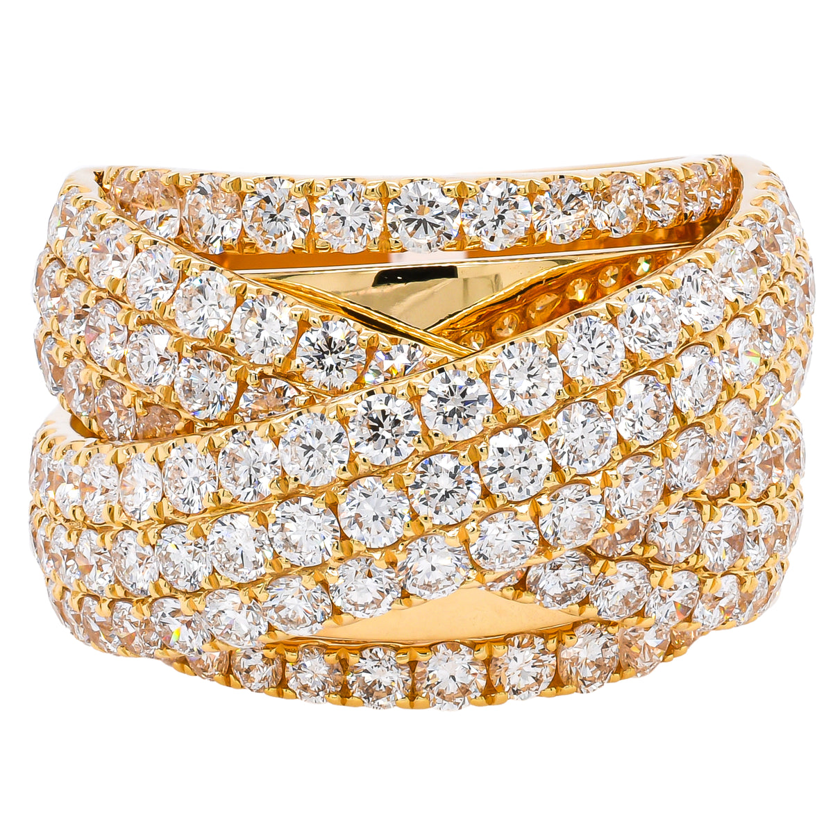18K Yellow Gold 9-Row Crossover Diamond Ring