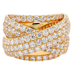 18K Yellow Gold 9-Row Crossover Diamond Ring, view 1