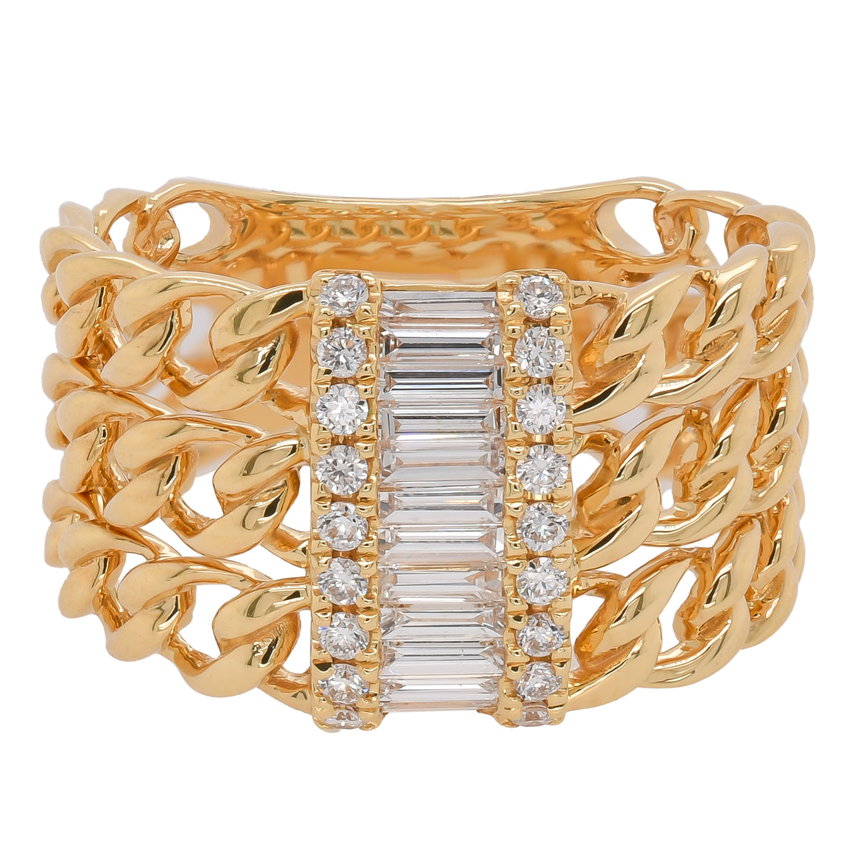 18K Yellow Gold Diamond 3 Row Chain Link Ring | 0.50 CTW Natural Diamonds
