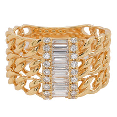 18K Yellow Gold Diamond 3 Row Chain Link Ring | 0.50 CTW Natural Diamonds, view 1