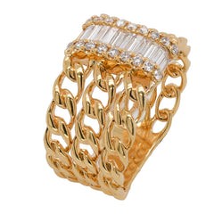 18K Yellow Gold Diamond 3 Row Chain Link Ring | 0.50 CTW Natural Diamonds, view 2