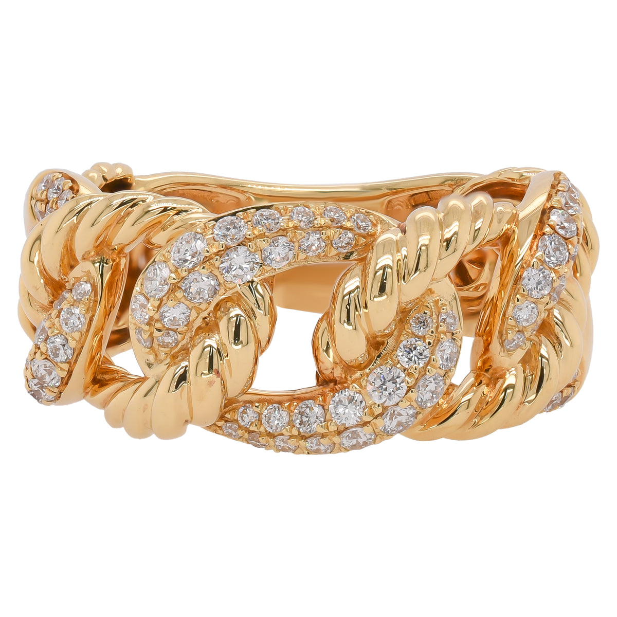18K Yellow Gold Pavé Diamond Rope Chain Link Ring