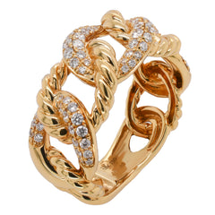 18K Yellow Gold Pavé Diamond Rope Chain Link Ring, view 2