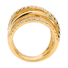 18K Yellow Gold Diamond Multi-Row Crossover Ring, view 2