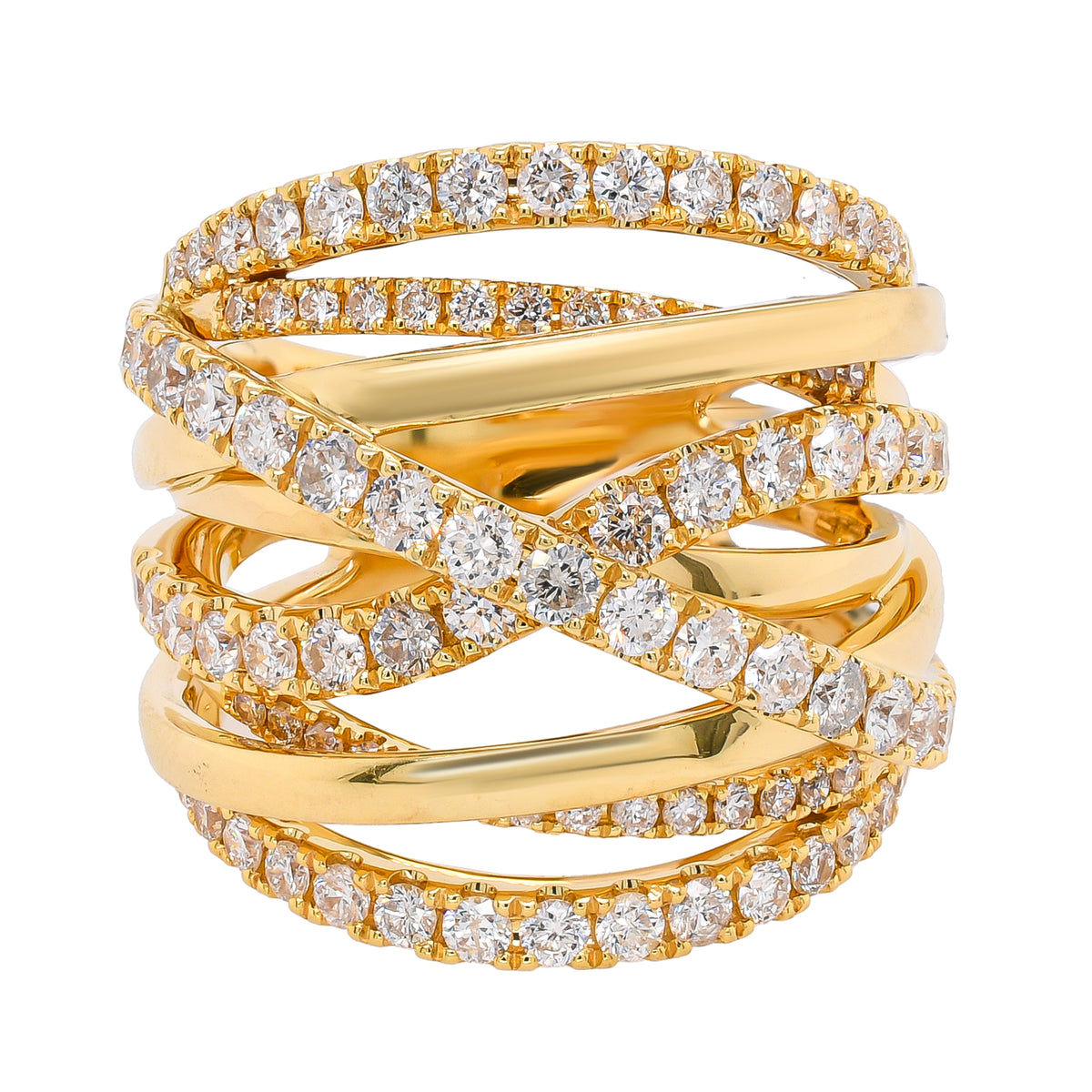 18K Yellow Gold Diamond Multi-Row Crossover Ring