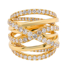 18K Yellow Gold Diamond Multi-Row Crossover Ring, view 1