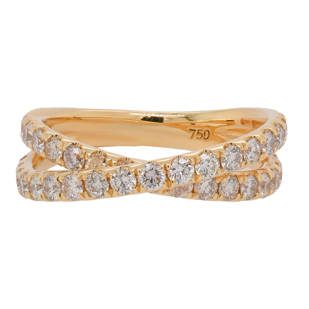 18K Yellow Gold 2-Row Diamond Crossover Ring