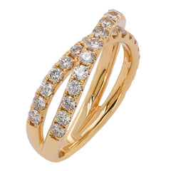 18K Yellow Gold 2-Row Diamond Crossover Ring, view 2