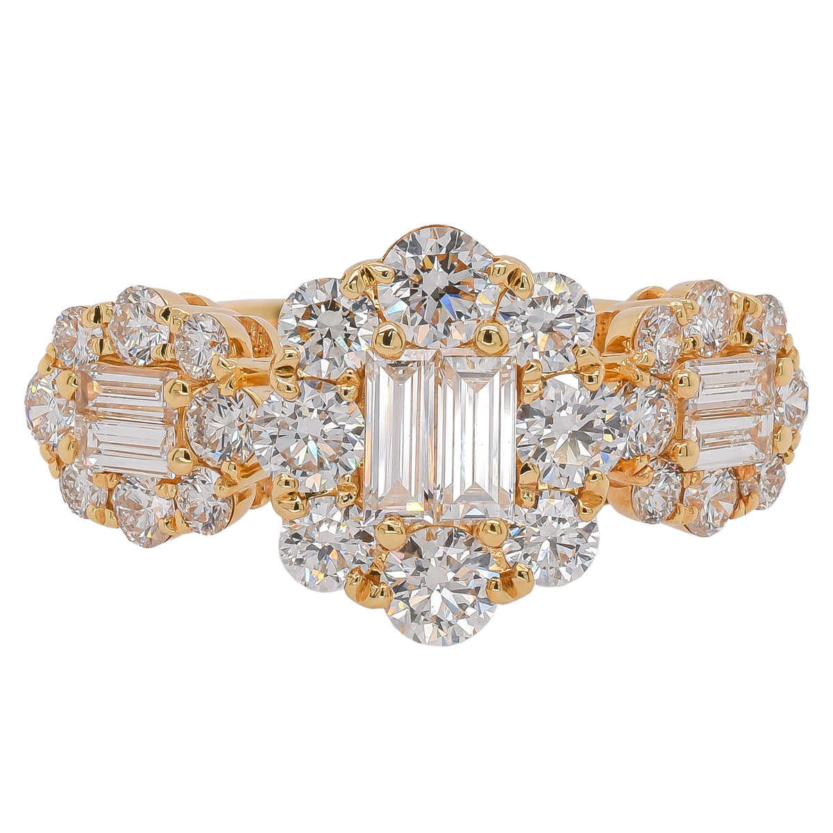 18K Yellow Gold Three Diamond Cluster Ring | 1.51 CTW G/SI