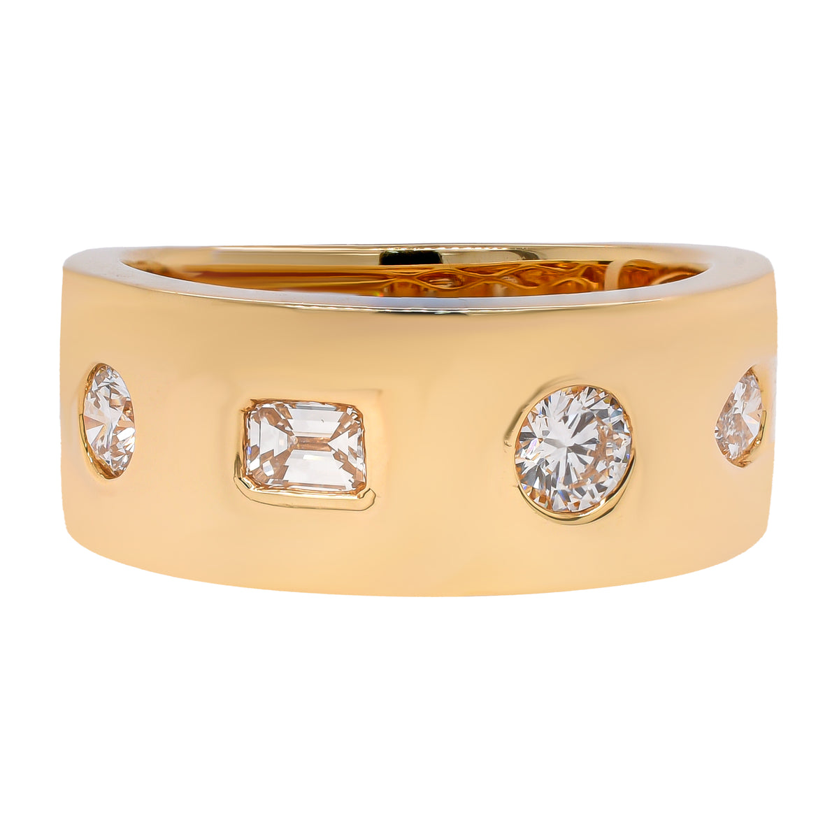 18K Yellow Gold Flush Set Diamond Cigar Band Ring | 0.65 CTW