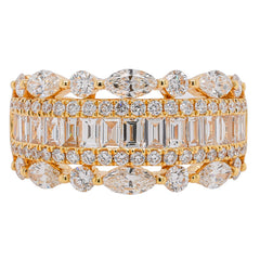 18K Yellow Gold 5-Row Multi-Cut Diamond Ring | 1.73 CTW G/SI, view 1