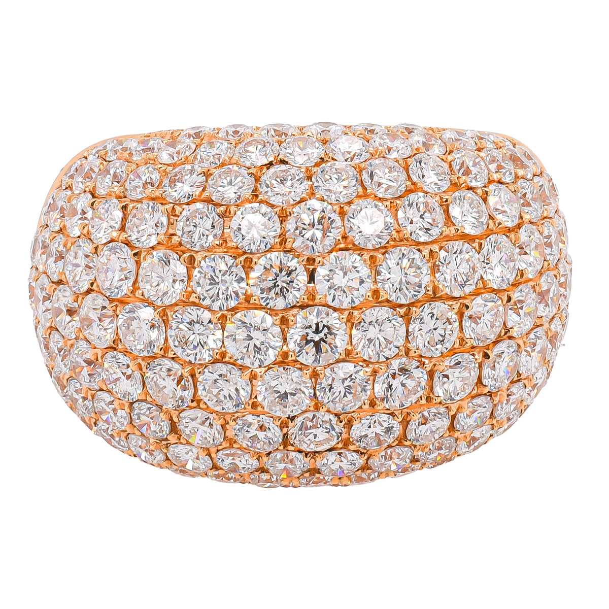 18K Yellow Gold Pave Dome 17.25mm Wide Diamond Ring 5.99ctw