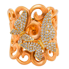 18K Rose and Yellow Gold Scroll Work Diamond Butterfly Fashion Ring, view 1