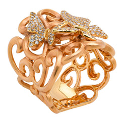 18K Rose and Yellow Gold Scroll Work Diamond Butterfly Fashion Ring, view 2