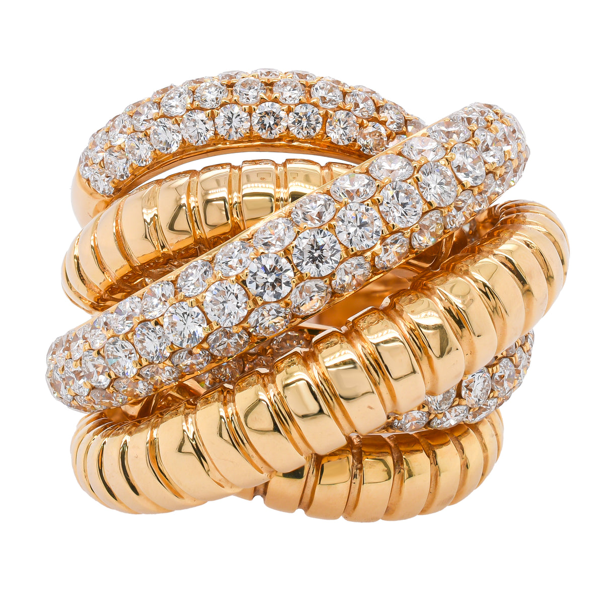 18K Yellow Gold Diamond Pave Rope Wrapped Fashion Ring