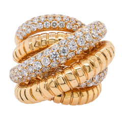 18K Yellow Gold Diamond Pave Rope Wrapped Fashion Ring, view 1