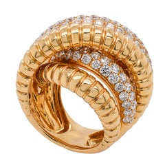 18K Yellow Gold Diamond Pave Rope Wrapped Fashion Ring, view 2
