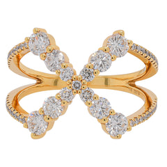 18K Yellow Gold X-Shaped Diamond Ring | 1.00 CTW G/SI, view 1