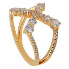18K Yellow Gold X-Shaped Diamond Ring | 1.00 CTW G/SI, view 2