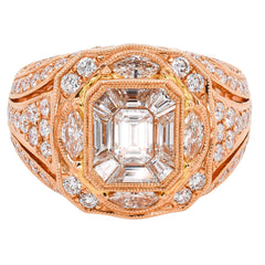 18K Rose Gold Antique Style Diamond Ring | 2.48 CTW Multi-Cut Diamonds, view 1