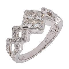 18K White Gold Princess & Round Diamond Criss Cross Ring | 0.85 CTW, view 2