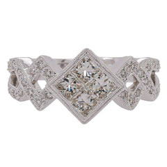 18K White Gold Princess & Round Diamond Criss Cross Ring | 0.85 CTW, view 1