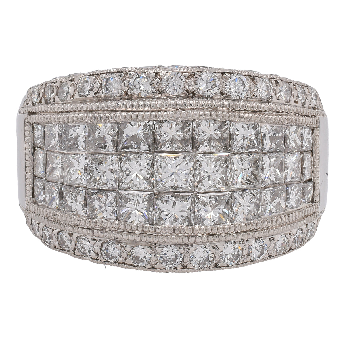 18K White Gold Princess & Round Diamond Statement Ring | 3.21 CTW